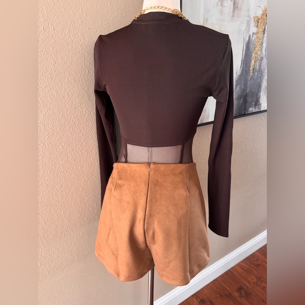 Brown Faux Suede Mini Skort - Picture 8 of 10